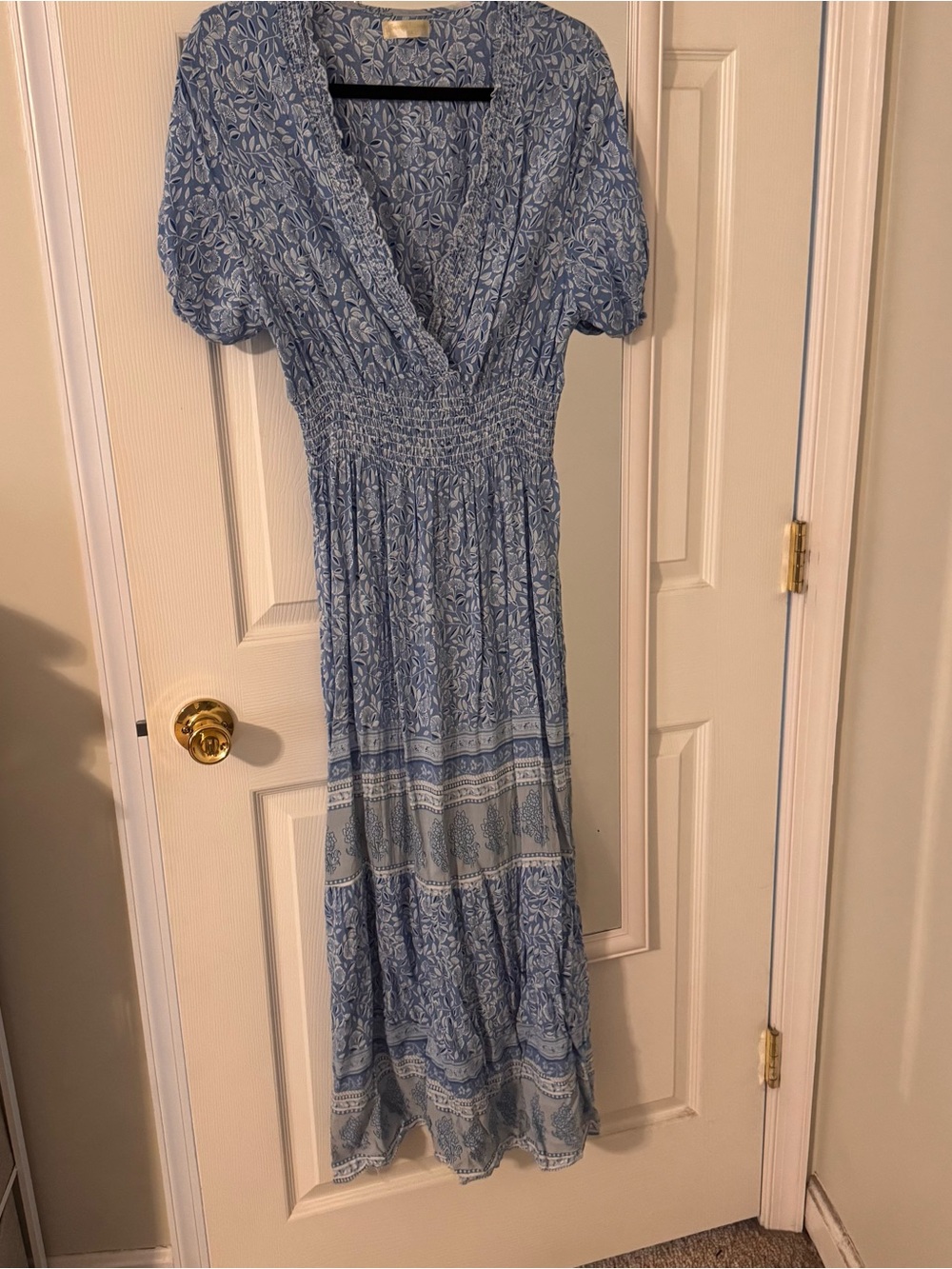Light Blue Floral Maxi Dress with Smocked Waist
